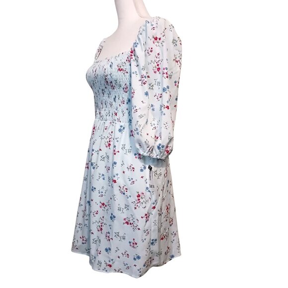 NEW Bar III Womens Smocked Short Fit &‎ Flare Dress Aqua Floral Multi Size S - Picture 7 of 13